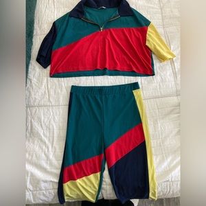 Fashion Nova Two Piece Athletic Crop Top and High Waisted Short Set - Multicolor